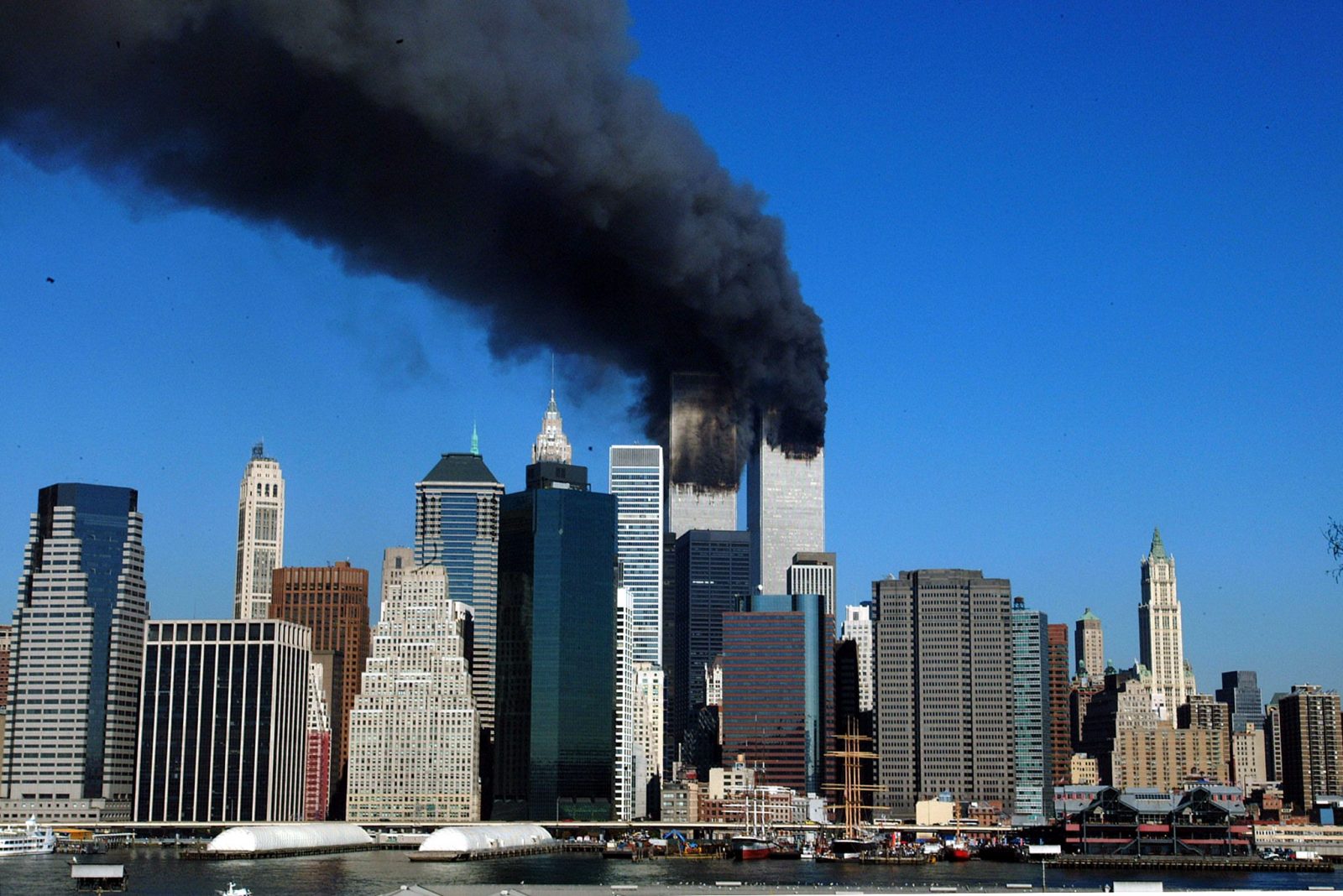 World Trade Center with smoke on September 11, 2001
